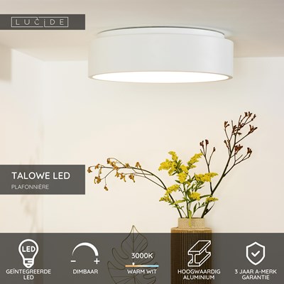 Lucide TALOWE LED - Plafonnière - Ø 45,5 cm - LED Dimb. - 1x30W 3000K - Wit